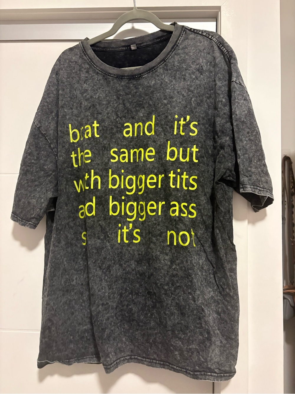 Plus size Womenโs Gray Graphic Tee with brat-style Text